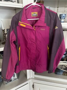 Women's Magenta & Gray Ski Jacket with Yellow Accents